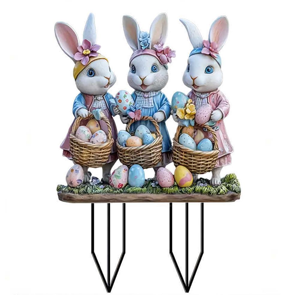 Easter Bunny Garden Stake 2D Flat Spring Lawn Signs Easter Rabbit Garden Signs Easter Lawn Stakes Easter Decoration for Outdoors