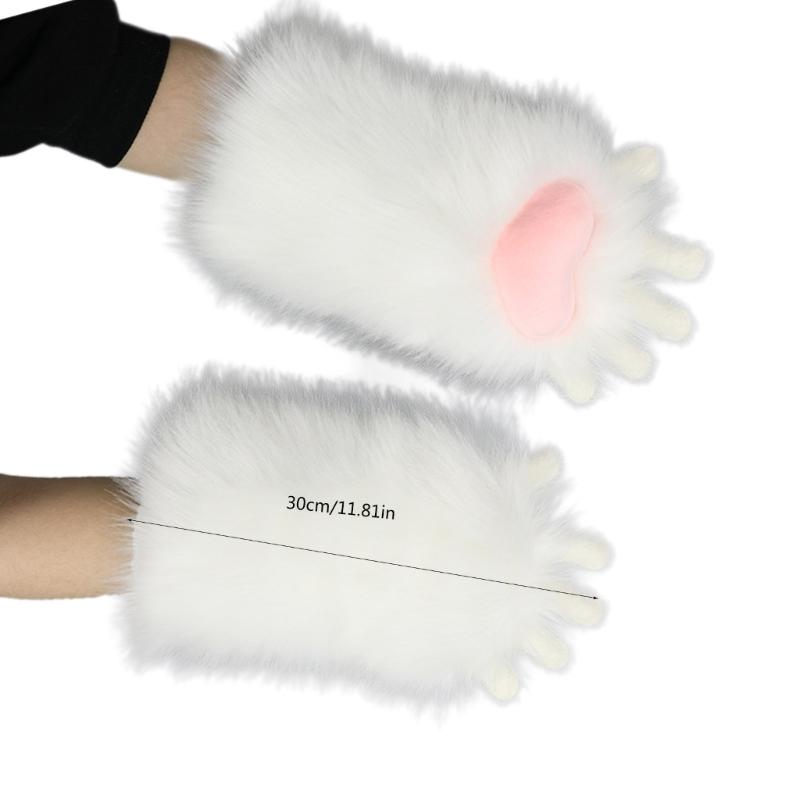 Plush Teens Cats Paw Glove Halloween Party Mitten Teenager Half Finger Glove