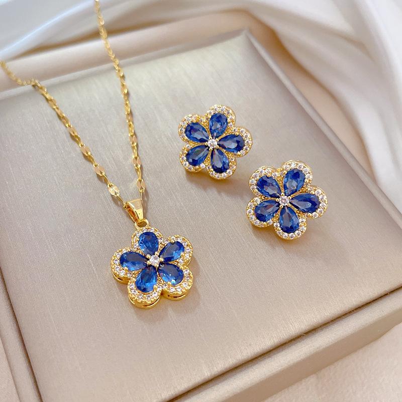 Full of Zirconium Exquisite Wind Copper Micro-inlaid Earrings Necklace Set Combination
