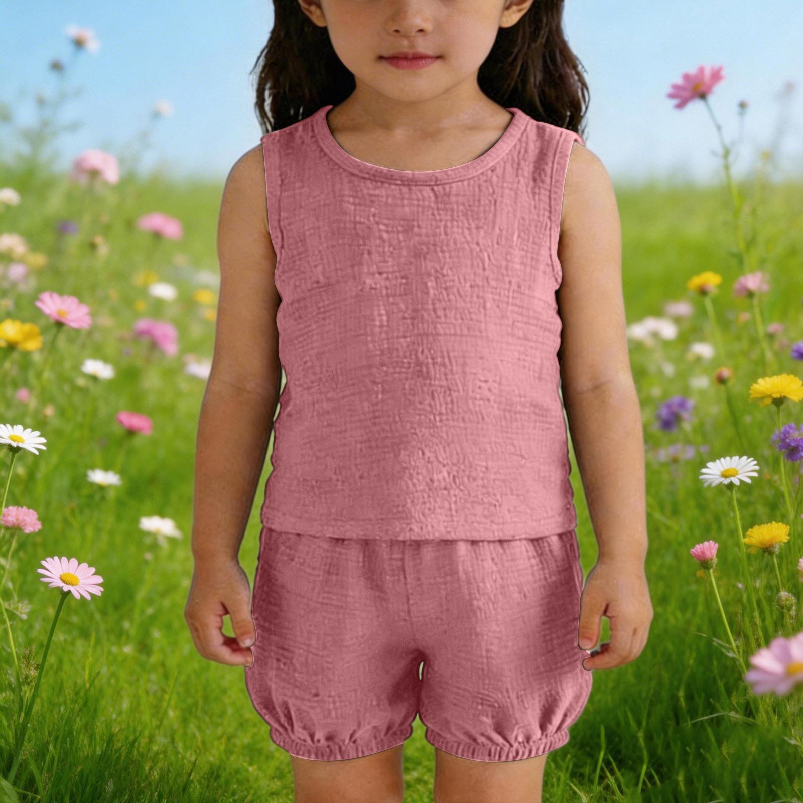 

Детский сладкий набор Милый жилет Шорты Девочки Без рукавов Повседневный Комплект из двух предметов 90 розовый