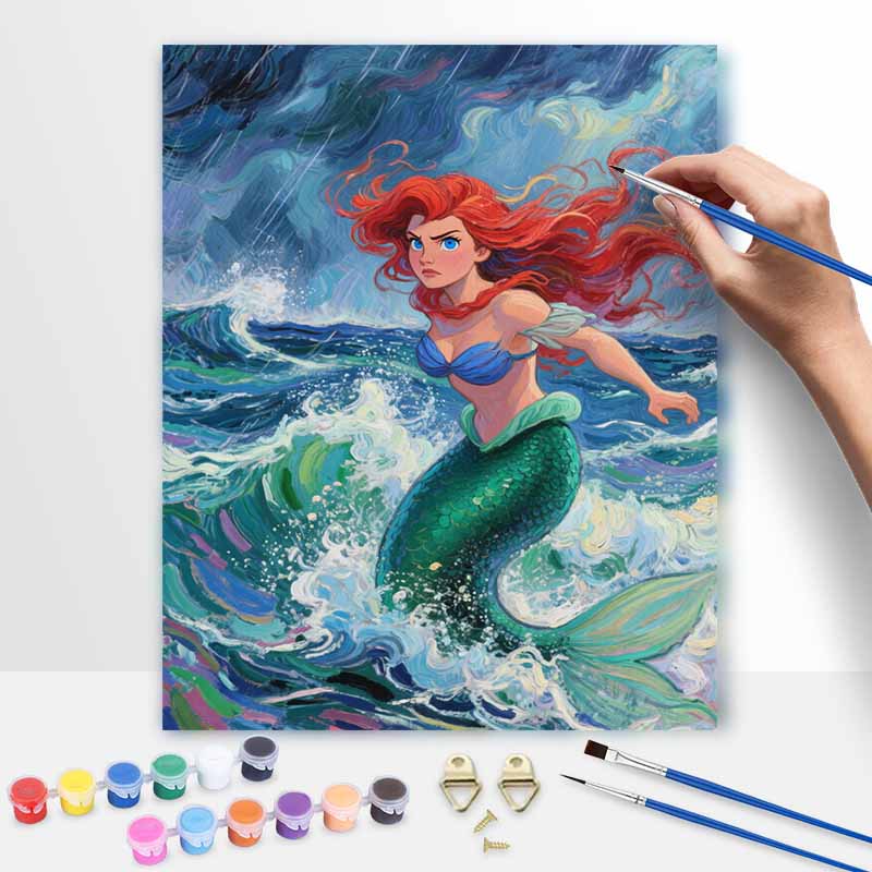 Disney The Little Mermaid Ariel Oil Painting Art Kit Hand Painted Home Decor 20x30cm