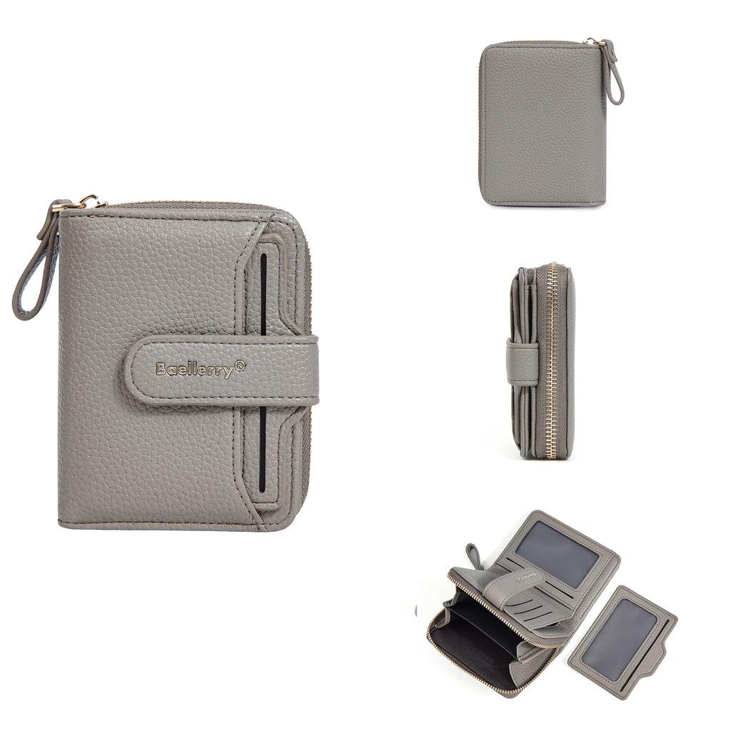 Women Lychee Pattern Wallets Zipper Hasp High Quality Pu Leather Purse Solid Short Small Sweet Wallet For Female Multi-Card Bit