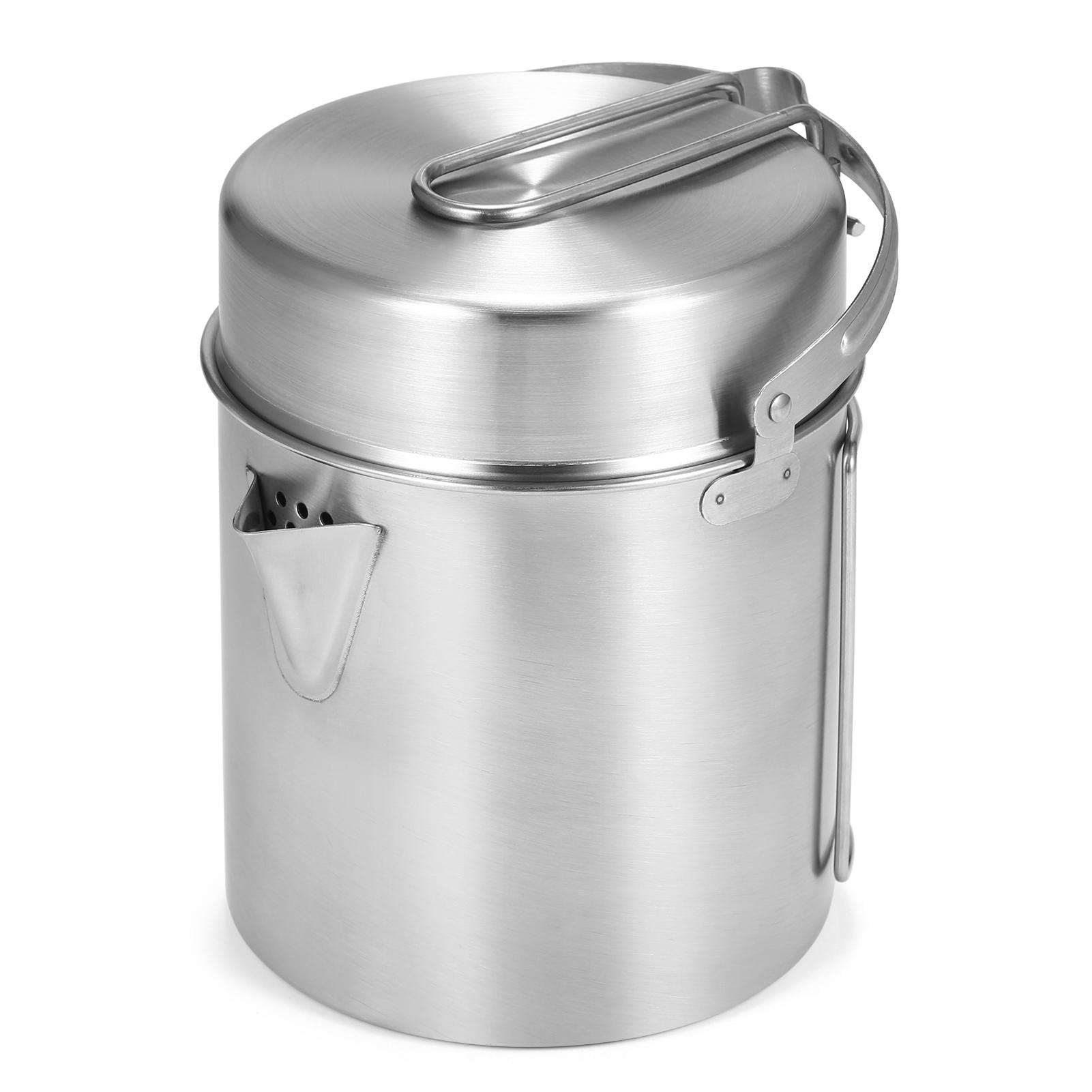 1L Stainless Steel Cooking Kettle Portable Outdoor Camping Backpacking Pot with Foldable Handle portable cooking pot camping pot
