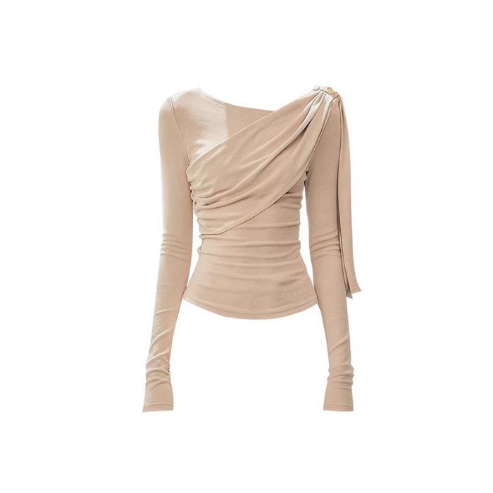 

Женский минималистичный топ с длинным рукавом, подчеркивающий талию, с французской лентой, весна 2026 S