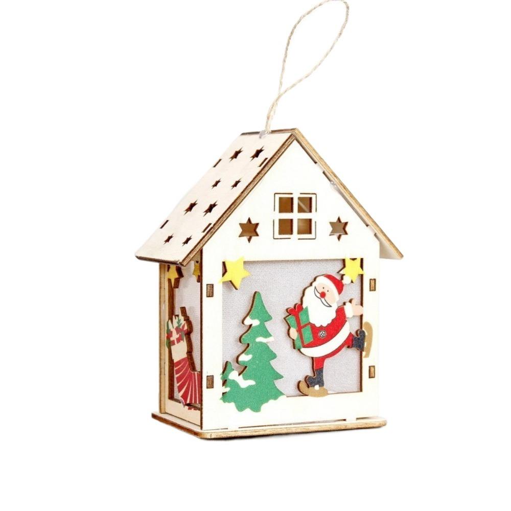 Colorful Christmas LED Light Wooden House Cute Luminous Cabin Wooden Luminous Huts Kids Gifts