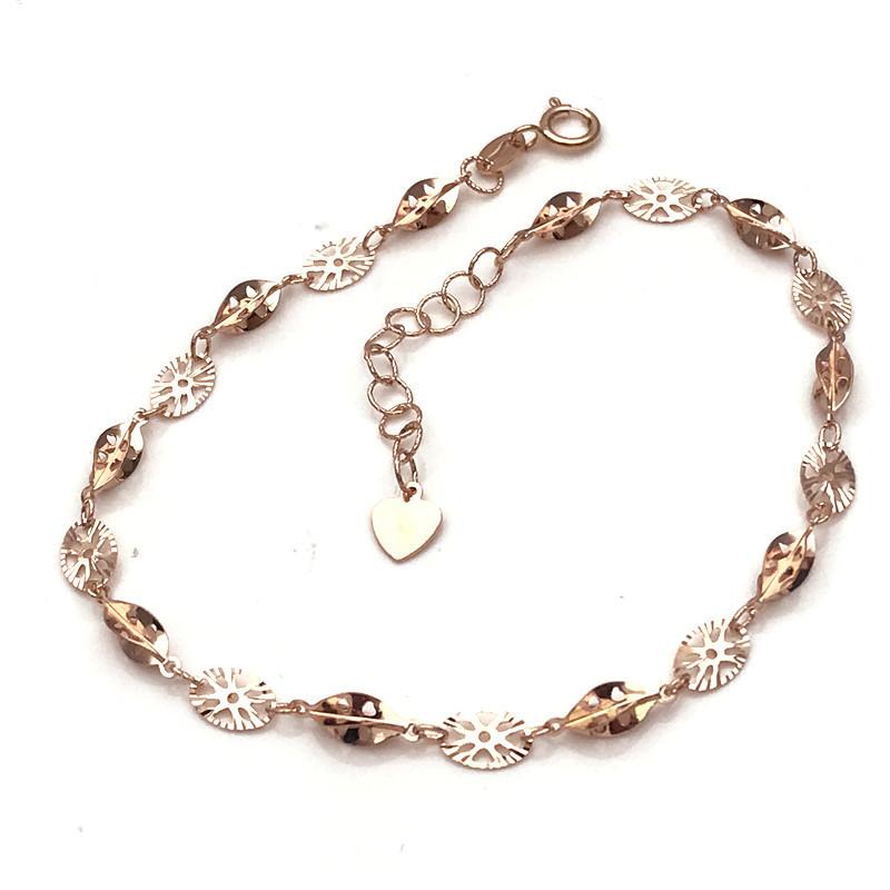 

Rose Gold Plated Pure 585 Purple Gold Bracelet Color Gold Shiny Hollow Olive Pattern Jewelry Women