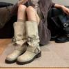 Medium Boots Tooling Long Tube Thick Heel Retro Women'S Locomotive Boots Martin Boots But Knee Boots