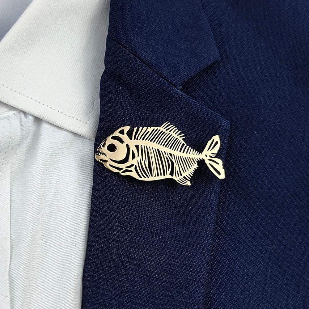 Plated Hollow Fish Bone Brooch Elegant Corsage Pin Stainless Steel Brooch  Clothes Accessories