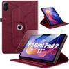 Case + Tempered Glass for Xiaomi Redmi Pad 2 11 Inch 2025, PU Leather Rotating Case Red Tree Pattern