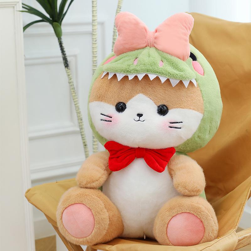 Toy Plush Cat Dinosaur Doll Stuffed Animal Cartoon Bow Soft Toy Home Gift Decor