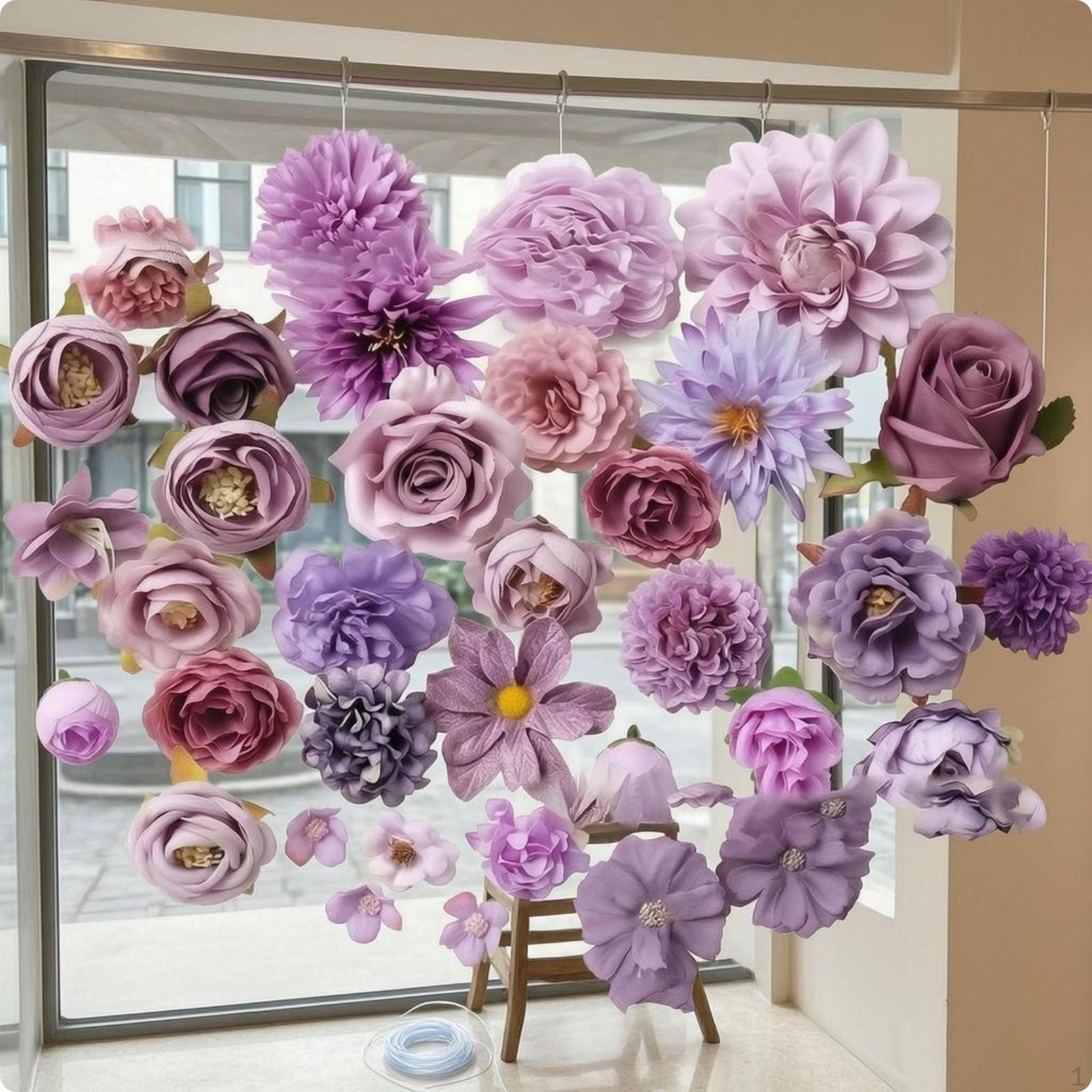 50 Pieces Artificial Flower Heads Mixed Sizes Decorative MultiStyle for Shop Display,