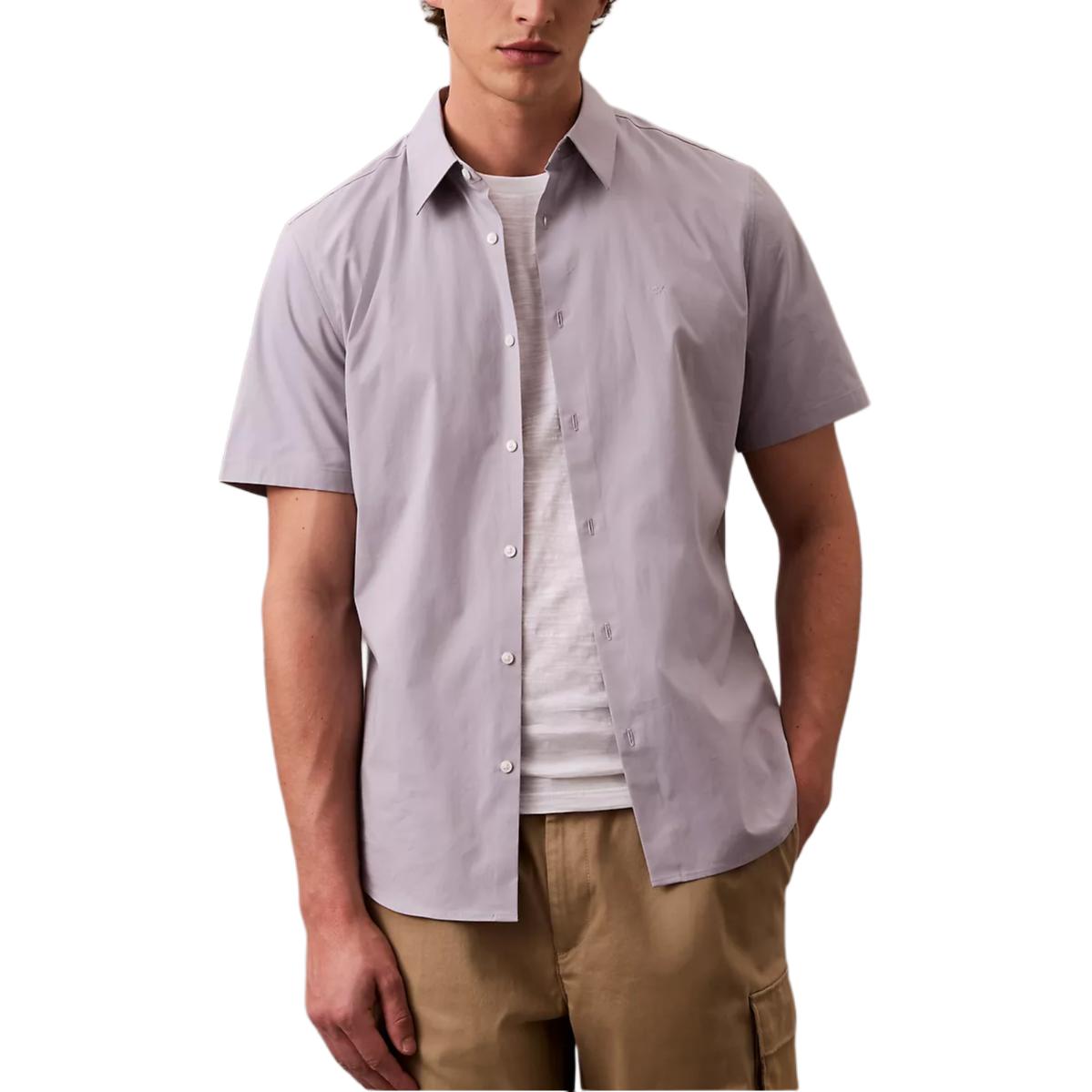 

Calvin Klein Минималистичная Удобная Универсальная Повседневная Эластичная Приталенная Рубашка на Пуговицах с Коротким Рукавом Мужские рубашки Светло-Фиолетовая 4LB147G-540 S