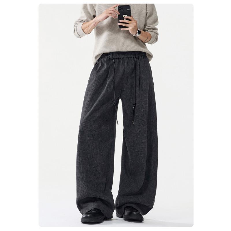 Mens Loose Retro Casual Drooping Straight Long Imitation Wool Trousers