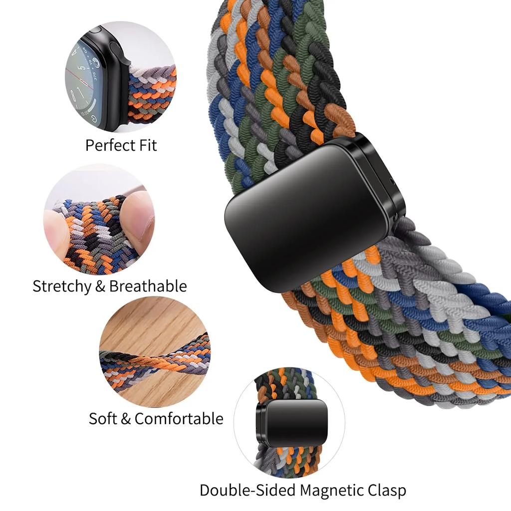 Geflochtenes Solo Loop-Armband aus Nylon für Apple Watch Band Ultra2 49 mm 9 8 7 41 mm Metall-Magnetarmband 45 mm 6 5 4 SE 44 mm verstellbarer elastischer iWatch-Gurt