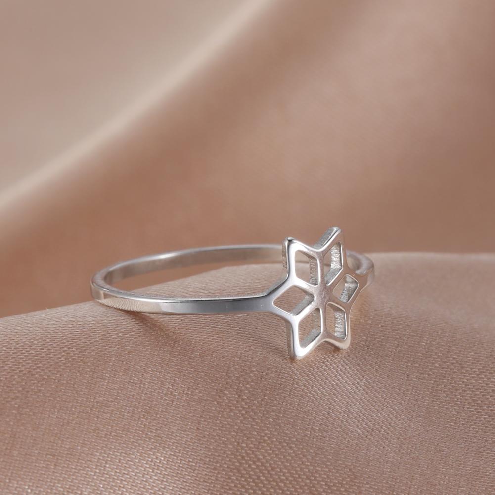 Stainless Steel Geometric Snowflake Rings for Women Minimalist Ring Jewelry Female Engagement Wedding Valentine Gift