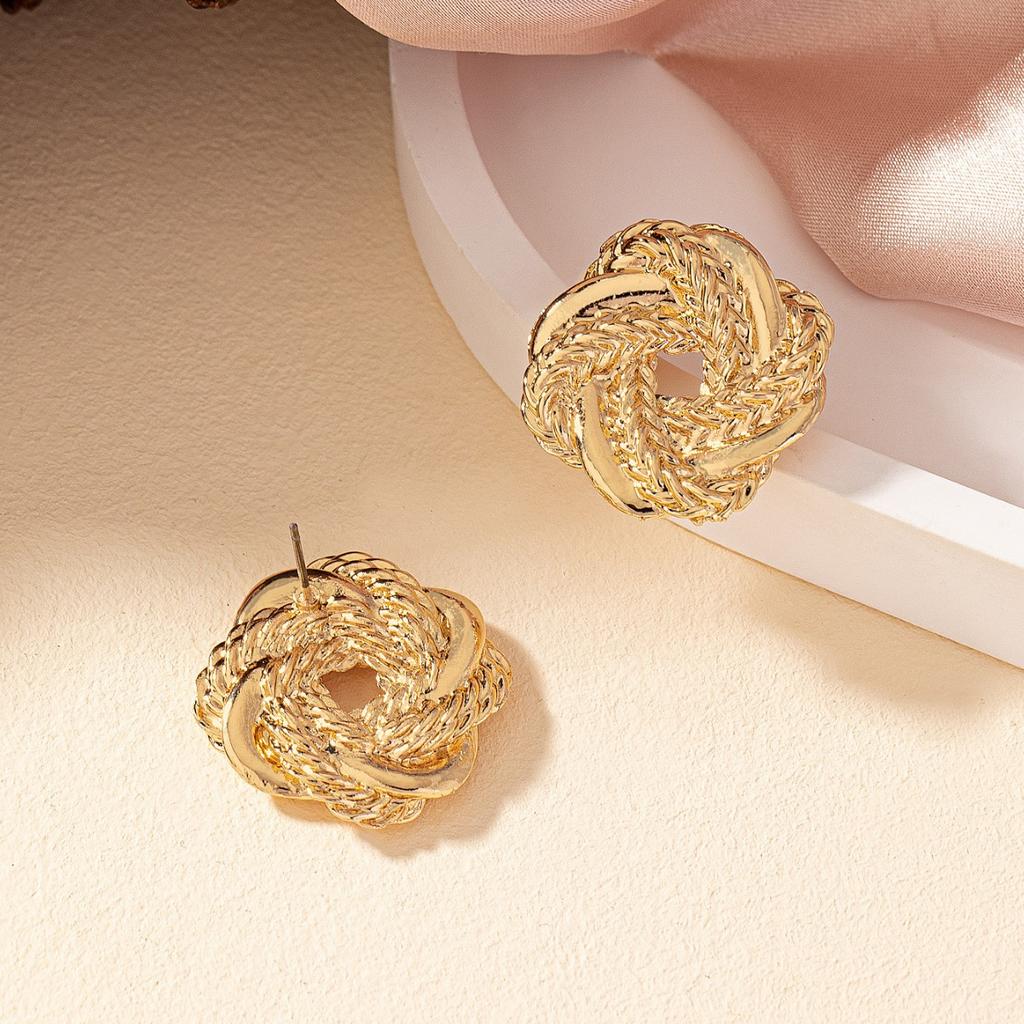 Simple Alloy Geometric Earrings Line Winding Twist Hollow Knotted Earrings Stud Earrings Jewelry