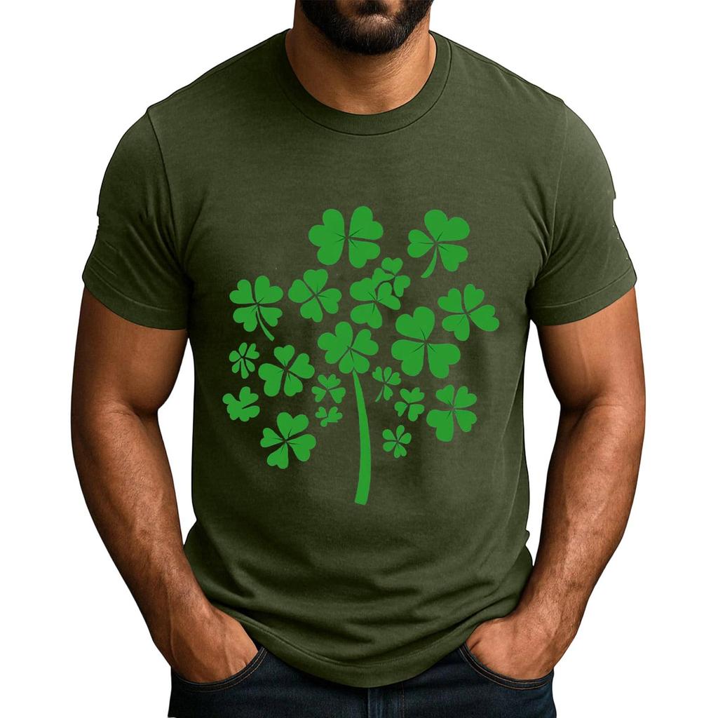 Popularny Męski T-shirt z Nadrukiem, Okrągły Dekolt, Krótki Rękaw