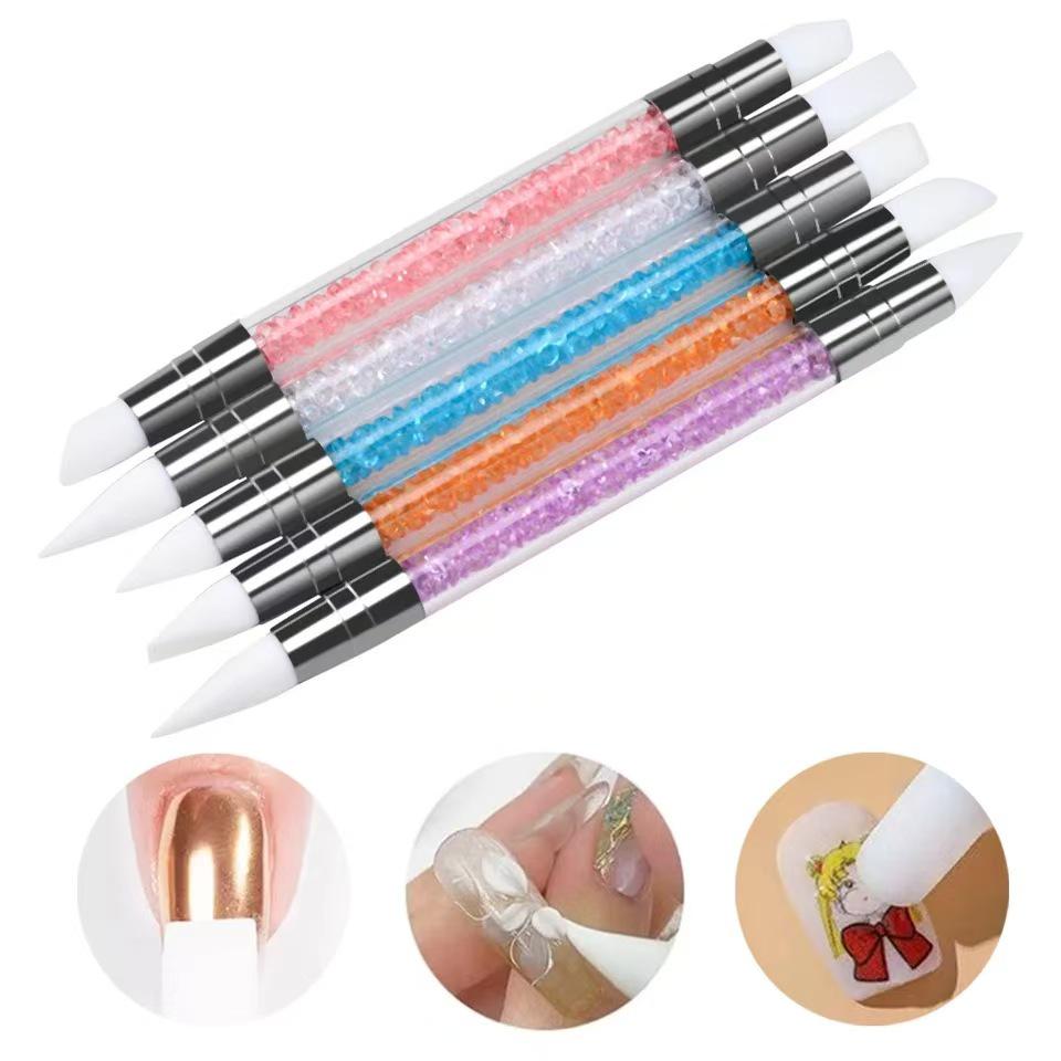 Nail Art Silicone Pen: Dual-Head Tool for Embossing, Magic Mirror Powder, and Gradient Color Mixing.