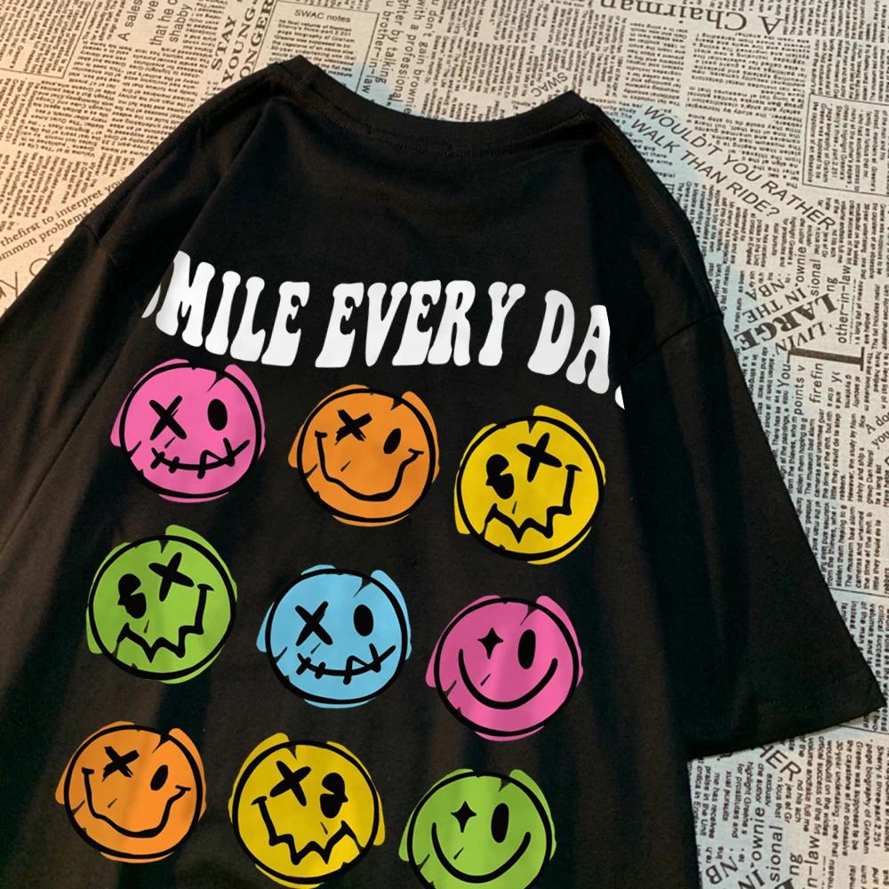 

Улыбайтесь каждый день 9 разноцветных смайликов Мужская футболка Хип-хоп Футболки больших размеров Винтажные топы Хлопковые футболки с круглым вырезом XL коричневый