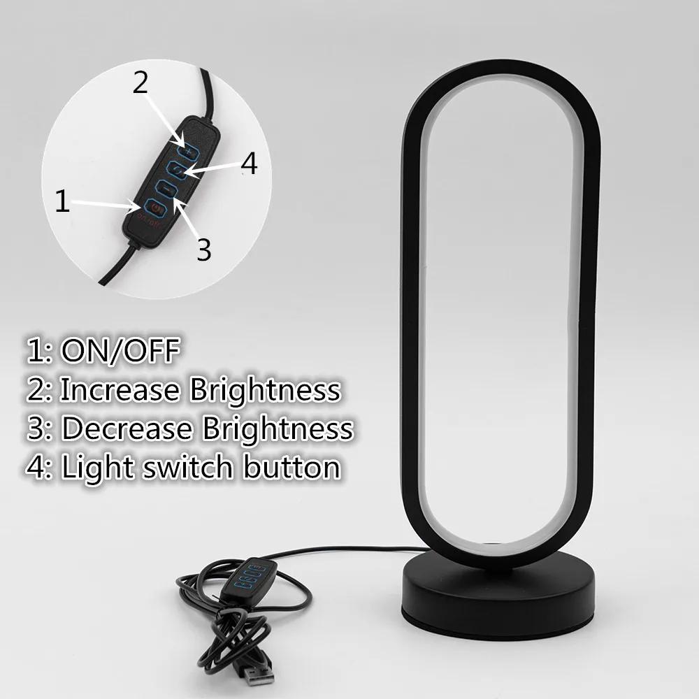 LED Desk Lamp Bedroom Circular Desk Lamp, Living Room Black and White USB Dimmable Bedside Lamp, Small Night Lamp Decoration