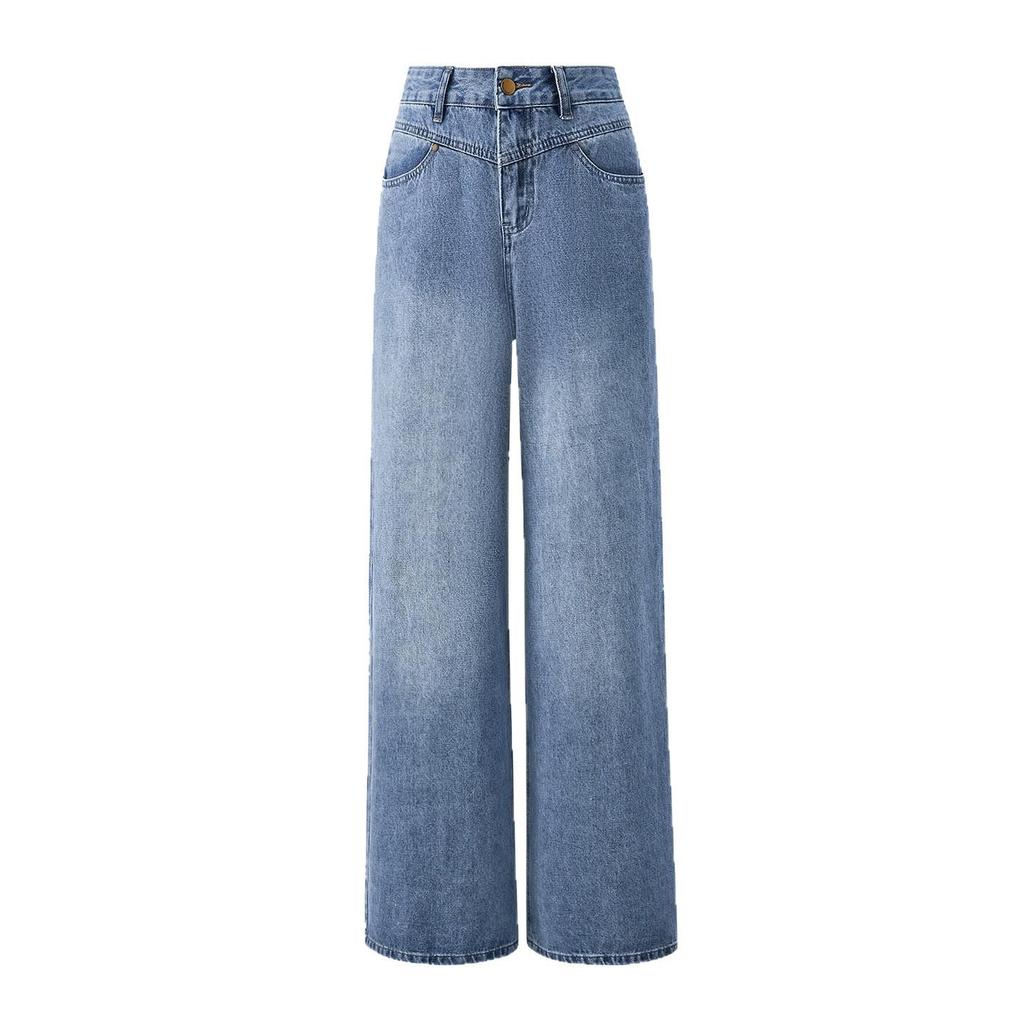 2025 Autumn/Winter Women's High Waist Retro Wide-Leg Jeans - Washed, Loose, Slimming, Versatile, Floor-Length.
