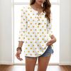 Summer  Women's Fashion Casual Three Quarter Sleeve Flower Buttons Print Round Neck Pullover Top Blouse