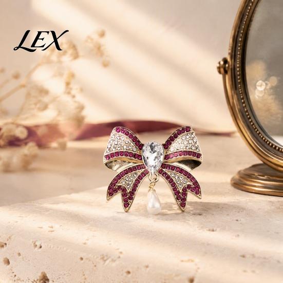 Daily Wear Brooch Retro Rhinestone Bow Brooch, Bowknot Pin with Waterdrop Faux Pearl, Metal Women Jewelry Accessories for Wedding Party Dainty