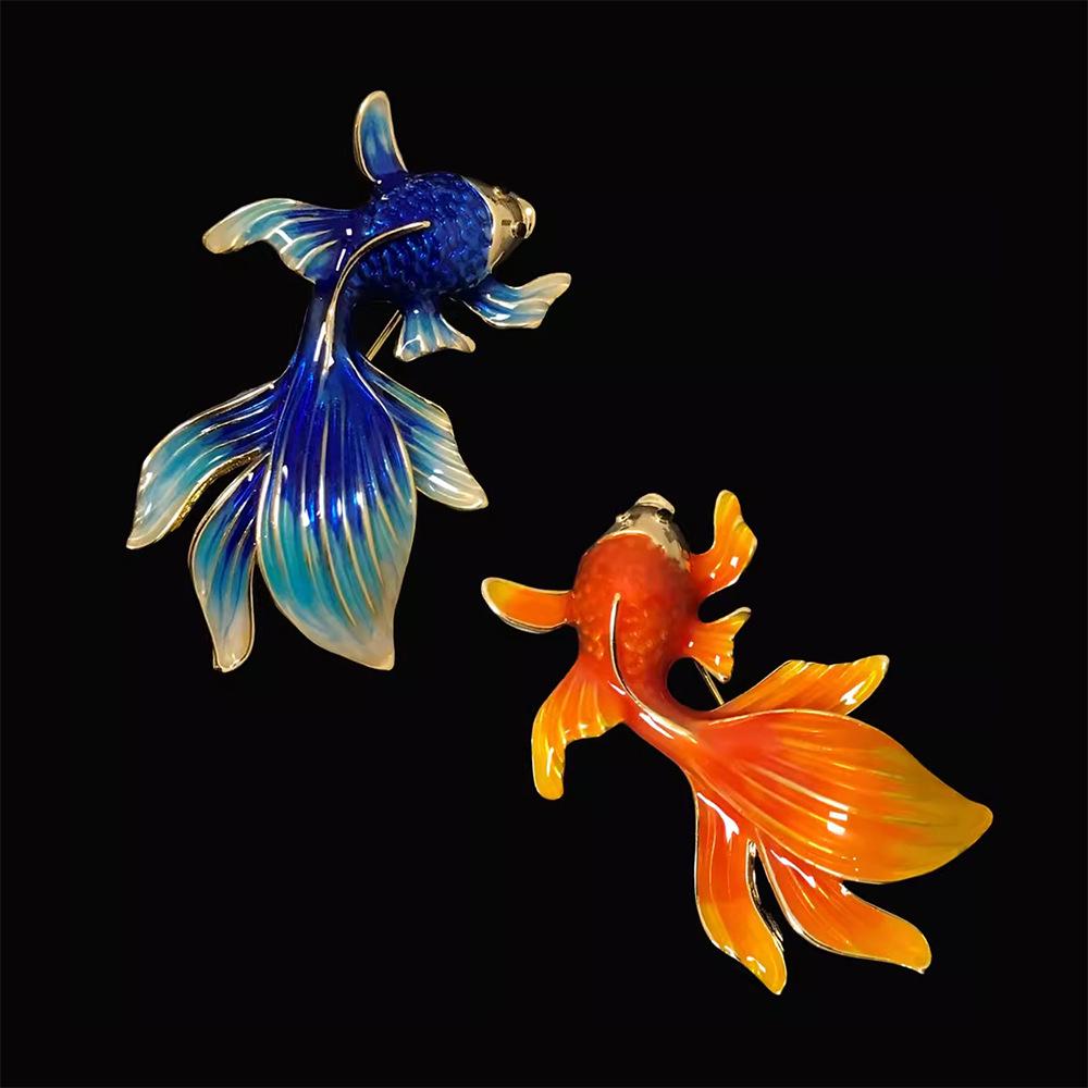 Elegant Enamel Koi Brooch - High-End Goldfish Pin for Women
