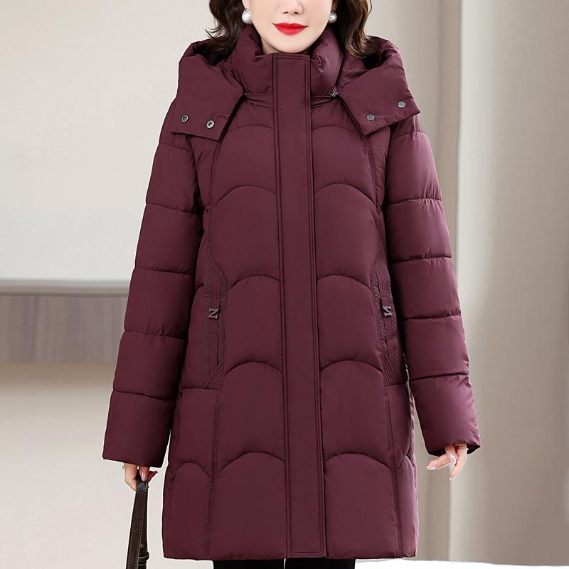 Women Plus Size Long Hooded Padded Coat Winter Warm Ladies Cotton Outerwear Jacket