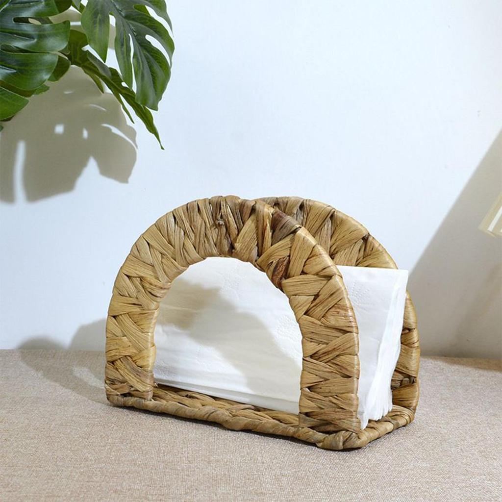 Cocktail Napkin Holder Water Hyacinth Kitchen Napkins Holder for Table Farmhouse Decorative Storage Organizer for Restaurant