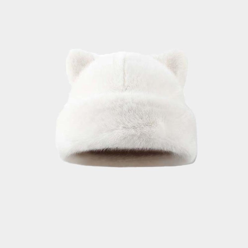 Korean Style Leopard Ear Beanie Soft Pullover Cap Versatile Brimless Beanie Cap  Autumn