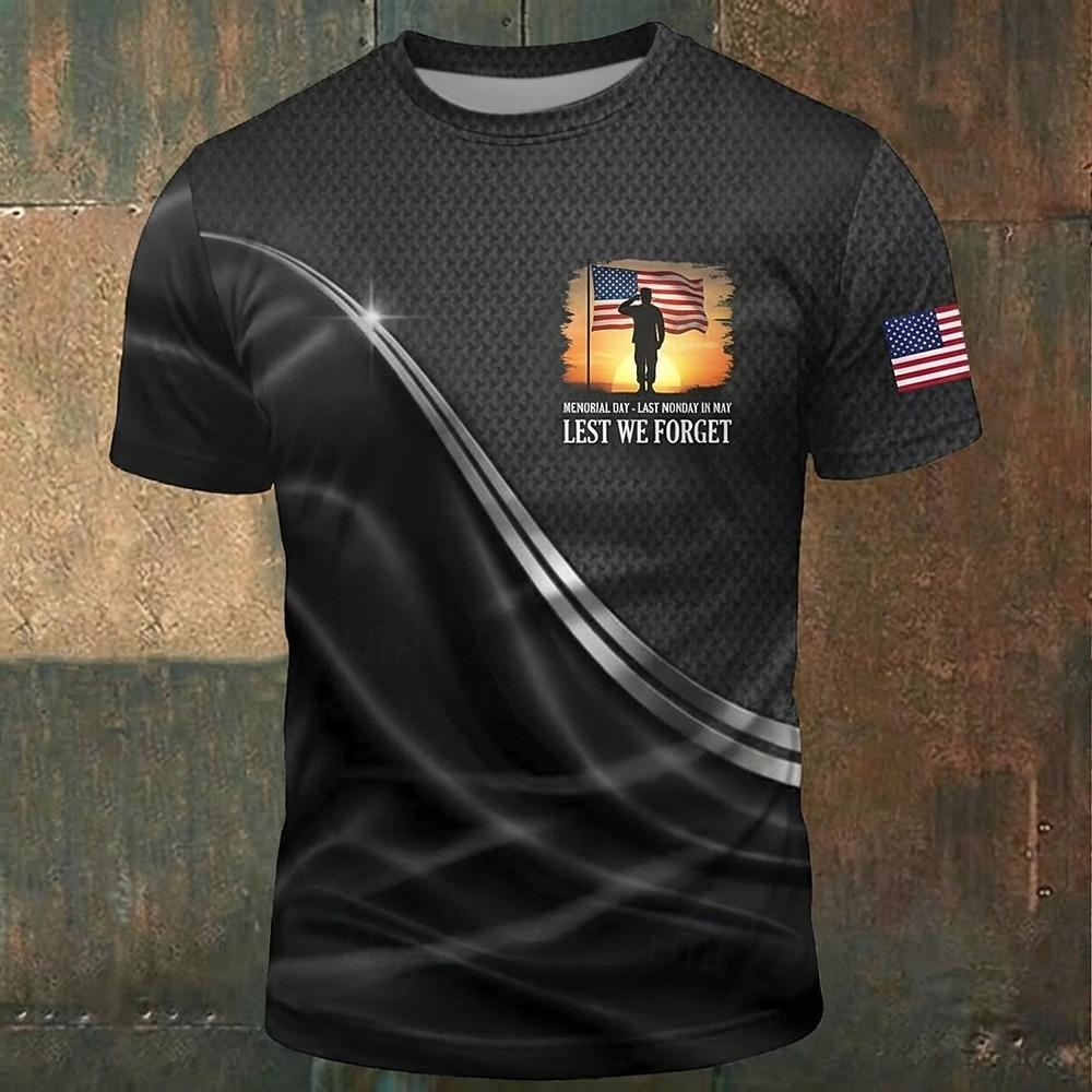Memorial Day Men s American US Flag T Shirt Short Sleeve T shirt 3D Print Crew Neck Shirt Vintage Retro Patriotic XL