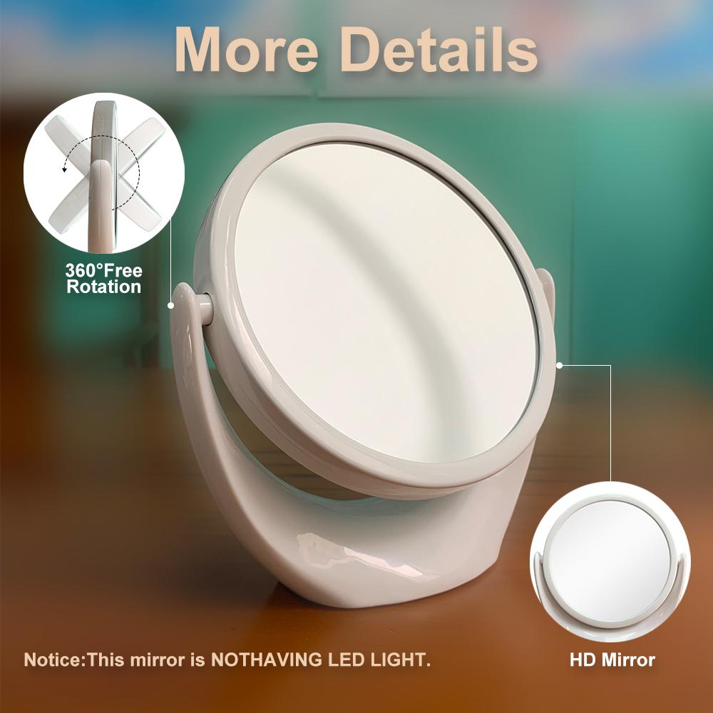 Desktop double-sided 1x / 5x Makeup Mirror 360 ° Rotation, Travel Portable Large Mirror