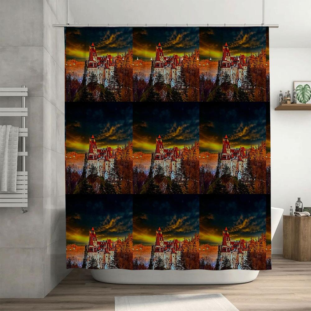Vintage Gothic Castle Shower Curtain Dark Fantasy Landscape Tapestry Bathroom Decor Set Modern Home Textile Artistic Wall Hangin
