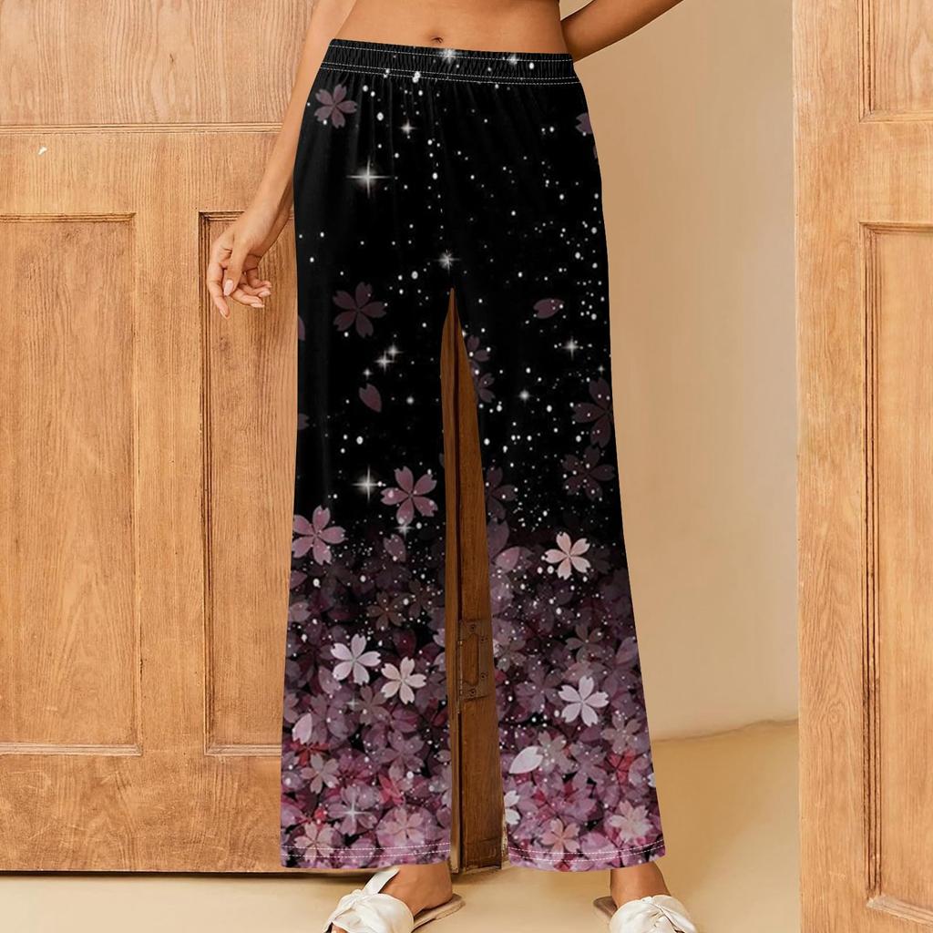 Bedruckte, lässige Hose mit elastischer Taille für Damen, bequeme, gerade, lockere Röhrenhose