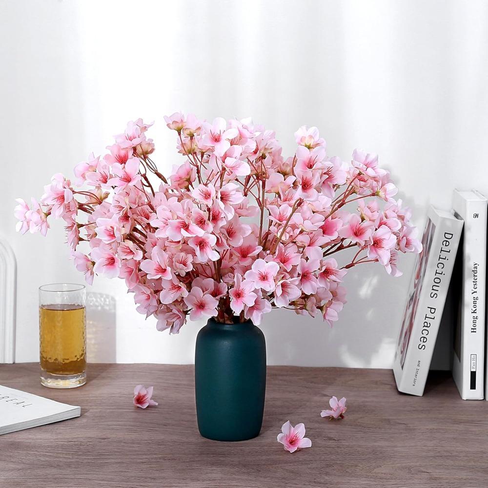 6pcs Artificial Cherry Blossom Branches Decor Fake Flowers 15.75 Inches Silk Faux Flowers Garden Table Centerpiece Decor