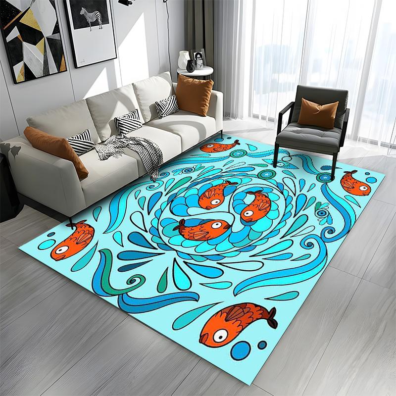 Colorful Koi Fish with Blue Swirls Patterned carpet a non slip rug suitable for all seasons and any setting, gift