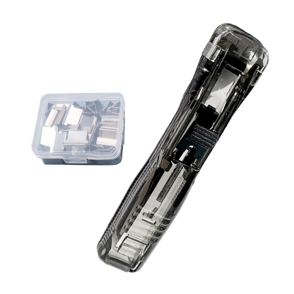 

Small Stapler School Push Binder Clamp Dispenser Reusable Binder Clip Stapler for Document Home School Office Travel Classroom серый