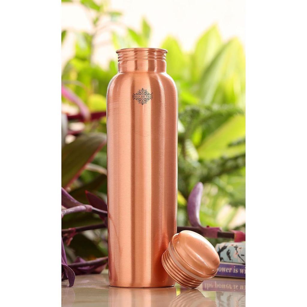 Pure Copper Leak Proof Bottle With Plain Matt Finish Design, Drinkware & Storage Purpose, Ayurvedic Health Benefits, Volume-600 ml