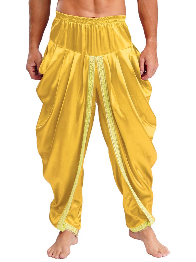 Herren Satin Dhoti Hosen Lässig Elastischer Bund Drapierte Baggy Hosen Urlaub Themenparty Ethnische Kleidung