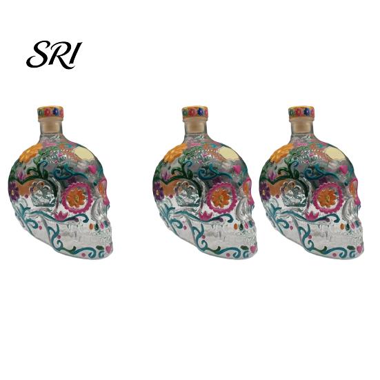 3D Sculpted Skull Decanter Gothic Decanter, Hand Painted Glass Liquor Bottle with Floral Themed Party Decor Design, Carved Wine Dispenser for