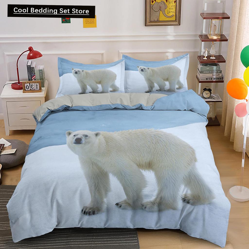 Poszewka na kołdrę z niedźwiedziem polarnym King Queen 3D Lovely White Arctic Animal Pościel dla dzieci nastolatków dorosłych Wildlife Poszewka na kołdrę Poszewka na poduszkę