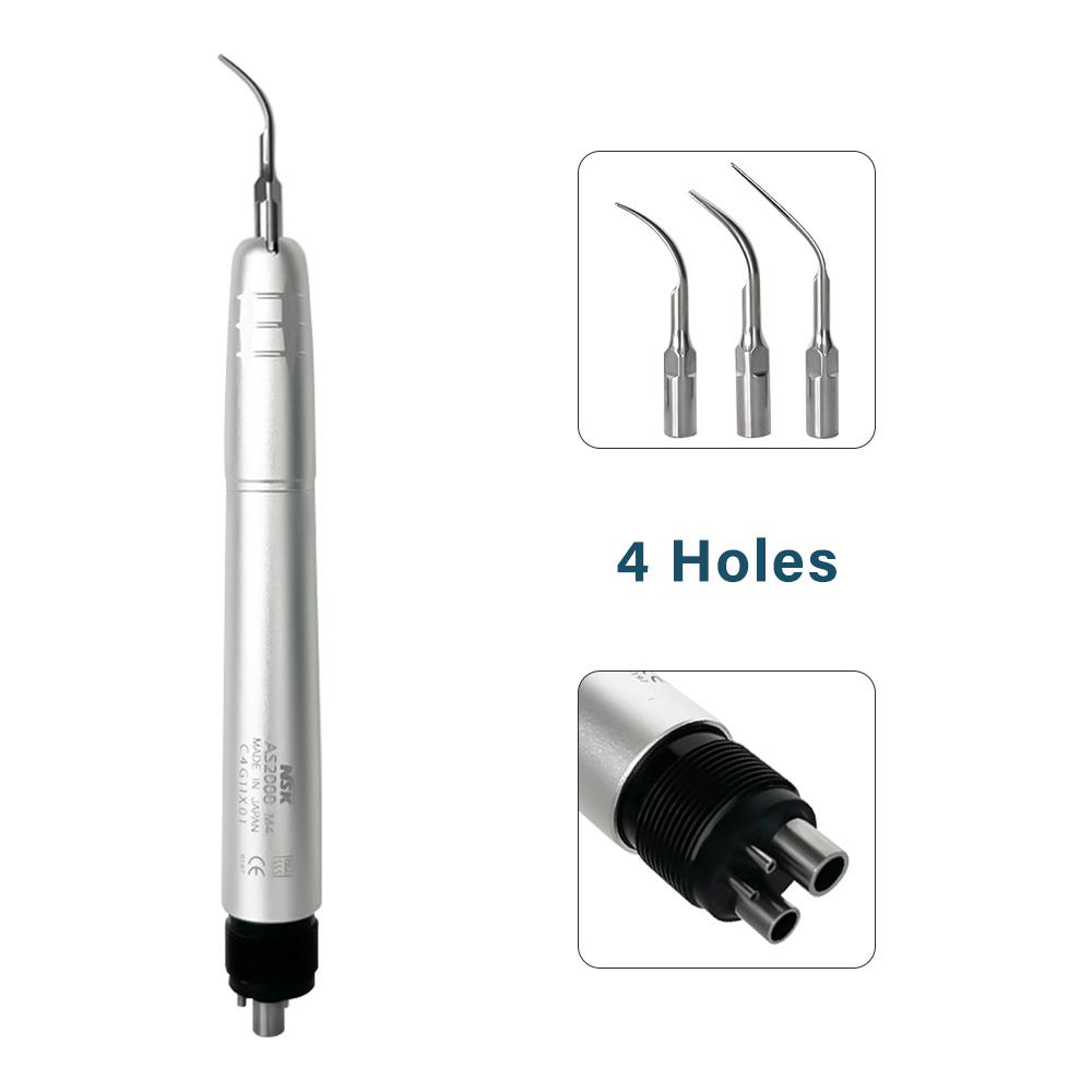 Niceden Dental Ultrasonic Air Scaler with 3 Tips Scaling Handpiece Frequency Pneumatic Scaler 2/4 Holes