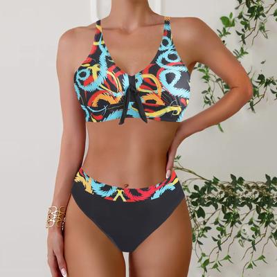 Maillot de bain deux pièces imprimé pour femme, tankini rembourré, maillot de bain sexy, bikini, ensemble bikini push-up, dos nu