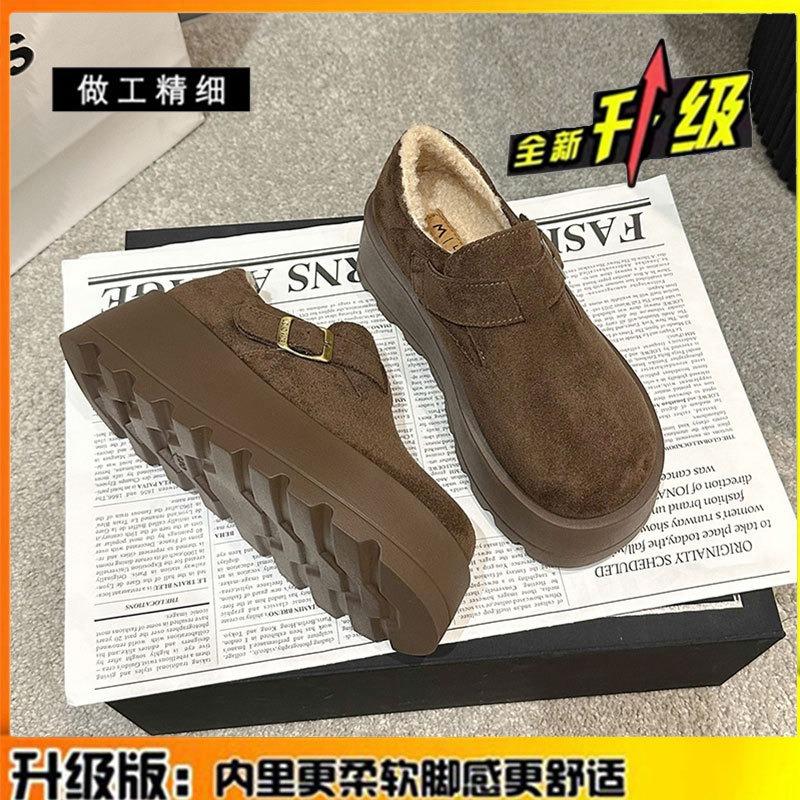 Leather thick-soled velvet women's snow boots new winter women's shoes loafers cotton shoes