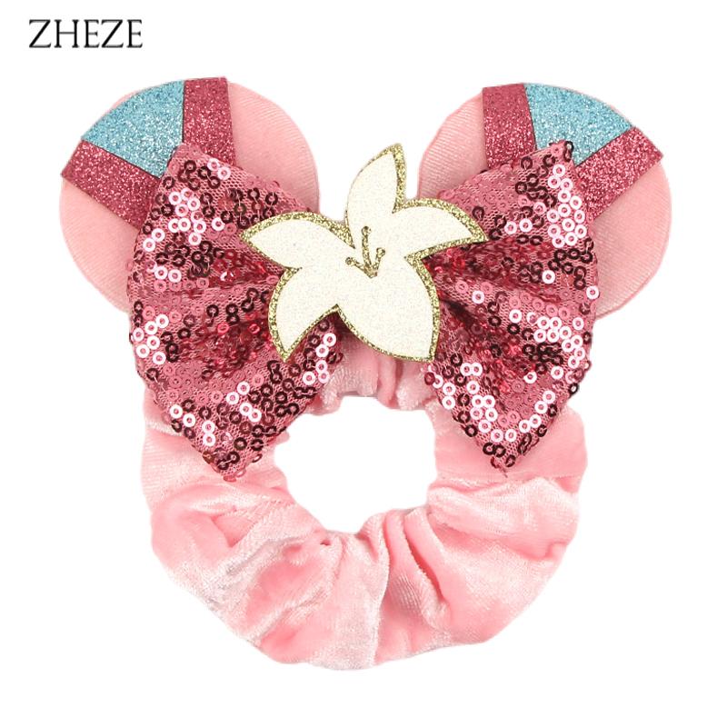 New Disney Mouse Ears Scrunchies Hairband Girl Ponytail Holder For Women Sequins Bows Headband  Women Trip DIY Accessories