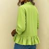 Women Casual Shirt Stand Collar Mid-Length Long Sleeve Breathable Tops Pure Color Loose Fit Ruffle Trim Shirt Daily Wear