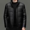 Yiliteng Men's Stand Collar Genuine Leather Goose Down Puffer Jacket