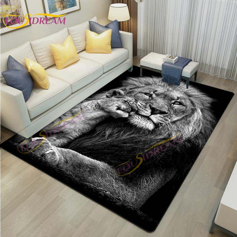 3D Lion Tiger Rug Beautiful Lion Face Rug Modern Carpets for Living Room Area Rug Non Slip Floor Rug Wild Cat Glare Rug Play Mat