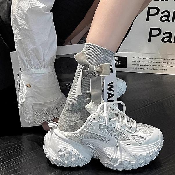 Muffin versatile durian sole sneakers women's spring 2025 new thick-soled small man sequins comfortable little white shoes